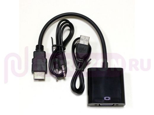 Конвертер/адаптер: разъем HDMI; шт-HDMI - гнVGA +гн-3,5мм с внешним питанием