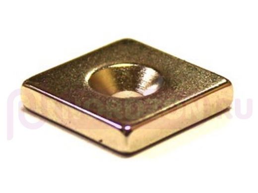 Неодимовый магнит; призма  15х15х3мм с зенковкой 3,5/7мм "MAGNEOD-140868" (3,0кг)