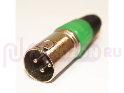 Разъём XLR (Canon) 3pin штекер на кабель, цанга, зелёный, 1-503