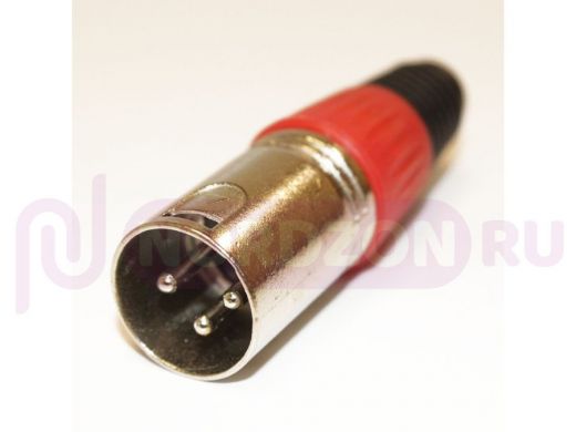 Разъём XLR (Canon) 3pin штекер на кабель, цанга, красный, 1-503