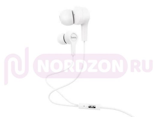 Гарнитура  Hoco M50 Daintiness, микрофон, кнопка ответа, кабель 1.2м, цвет: белый