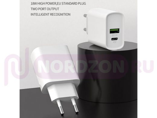 Зарядное устройство с 2-мя USB  SENDEM OG03 Белый ЗУ с USB (PD+QC3.0, 3000mA)