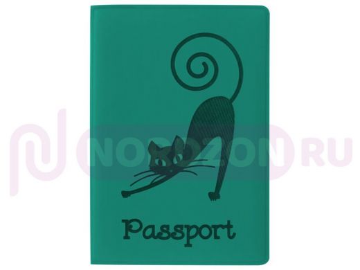 Обложка для паспорта STAFF, мягкий полиуретан, "Кошка", бирюзовая