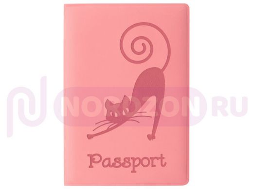 Обложка для паспорта STAFF, мягкий полиуретан, "Кошка", персиковая