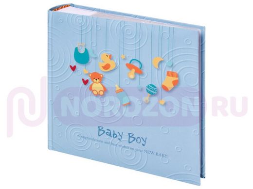 Фотоальбом BRAUBERG "Baby Boy" на 200 фото 10х15 см, твердая обложка, бумажная страница, бокс, голуб