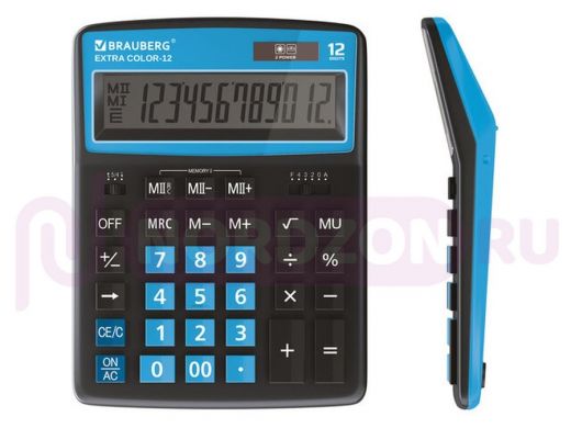 Калькулятор настольный BRAUBERG EXTRA COLOR-12-BKBU (206x155 мм), 12 разрядов, двойное питание, ЧЕРН