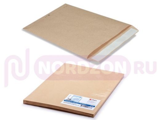Конверт-пакеты С4 плоские (229х324 мм), до 90 листов, крафт-бумага, отрывная полоса, КОМПЛЕКТ 25 шт.