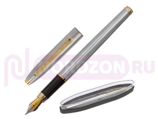 Ручка подарочная перьевая BRAUBERG Brioso, СИНЯЯ, корпус серебристый с золотистыми деталями, линия п
