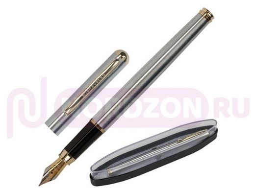 Ручка подарочная перьевая BRAUBERG Maestro, СИНЯЯ, корпус серебристый с золотистыми деталями, линия