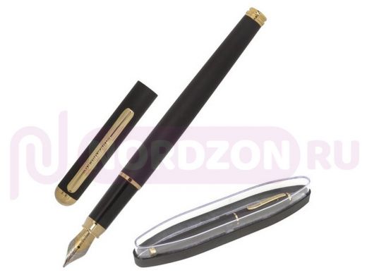 Ручка подарочная перьевая BRAUBERG Maestro, СИНЯЯ, корпус черный с золотистыми деталями, линия письм