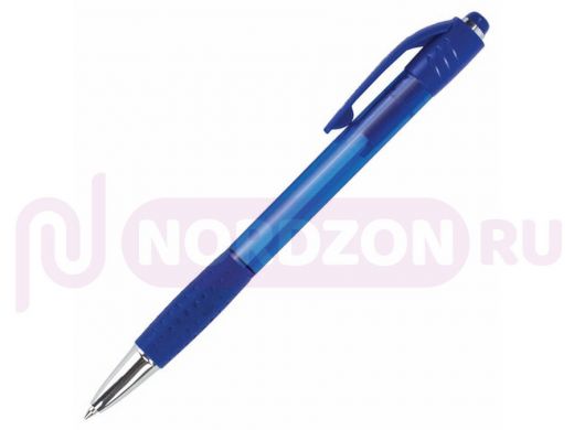 Ручка шариковая автоматическая с грипом BRAUBERG SUPER, СИНЯЯ, корпус синий, узел 0,7 мм, линия пись
