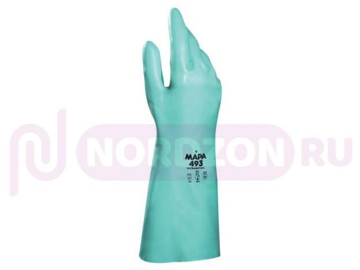 Перчатки нитриловые MAPA Ultranitril 493, хлопчатобумажное напыление, размер 11 (XXL), зеленые