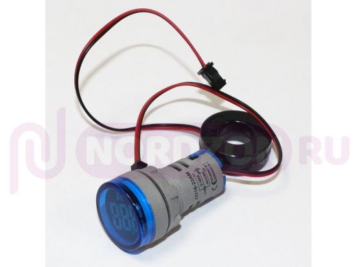 Ампертметр цифровой LED AC-50Hz (0-100A датчик тока) DMS-214 синий (дисплей 28мм, корпус 22мм) 11051