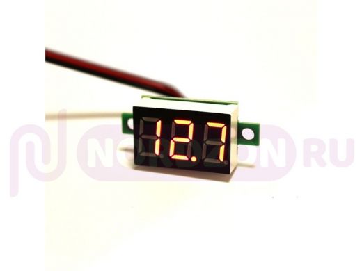 Вольтметр LED DC (0-100V/4-40V) 3 провода, цифры красные (22х14х7мм)