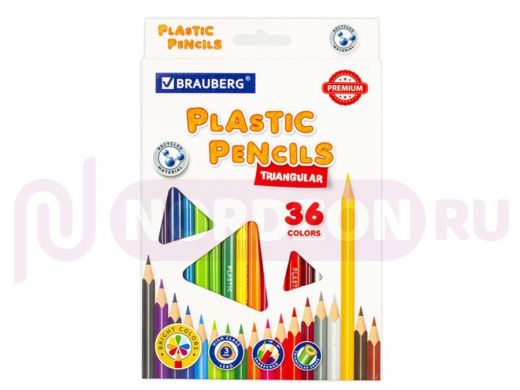 Карандаши цветные пластиковые BRAUBERG PREMIUM, 36 цветов, трехгранные, грифель мягкий 3 мм