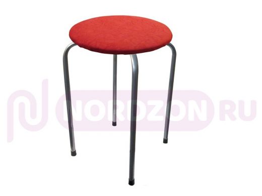 Табурет универсальный "TABURETTO-15340" круглое сиденье, серебристые ножки, красный верх, ткань