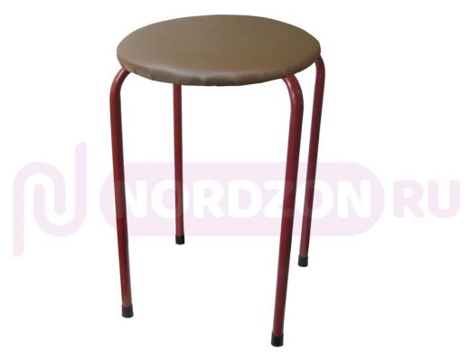 Табурет универсальный "TABURETTO-15824" круглое сиденье, красные ножки, корчневый, кожзам