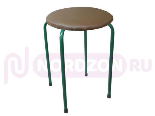 Табурет универсальный "TABURETTO-15848" круглое сиденье, зелёные ножки, коричневый, кожзам