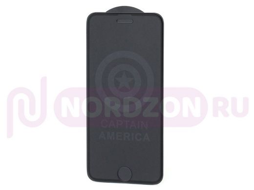 Стекло защитное iPhone  7/8, чёрное, 6D с принтом Captian America