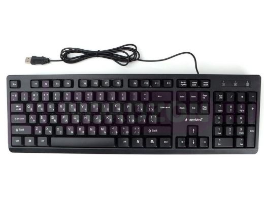 Клавиатура проводная Gembird KB-8355U-BL, USB, черный, лазерная гравировка символов, кабель 1,85м