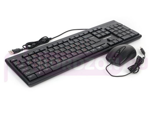 Проводной комплект клавиатура+мышь Гарнизон GKS-126, черный, 104 кл, 3кн, 1000 DPI, кабель 1.5м