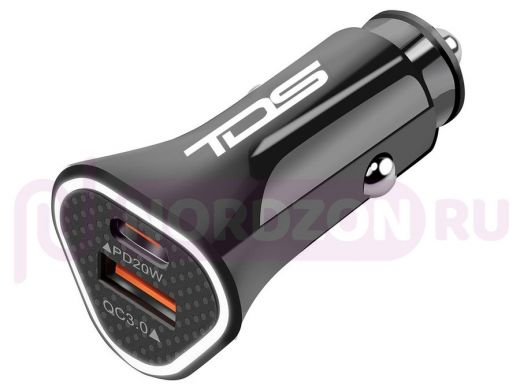 Автомобильный адаптер TDS TS-CAU40 Черный, USB (PD20W+QC3.0, 3000mA)