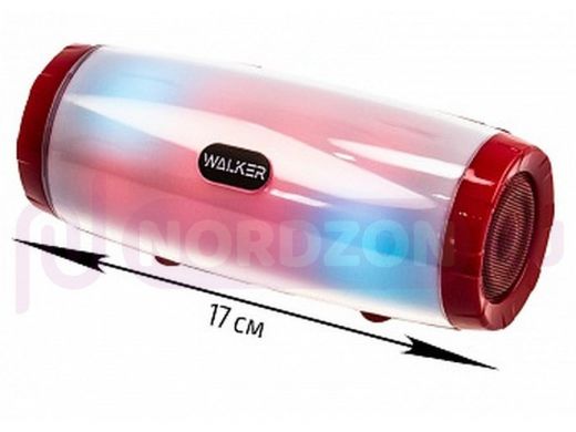 Колонка Walker WSP-120, Bluetooth, 5Вт, microSD, USB, AUX, FM, подсветка, красная