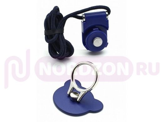 Держатель-кольцо, со шнурком, мишка, синий