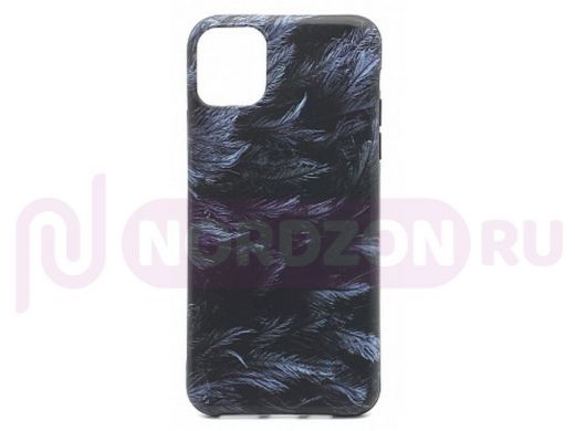 Чехол iPhone 11 Pro Max, Print, силикон, матовый, перья, чёрный
