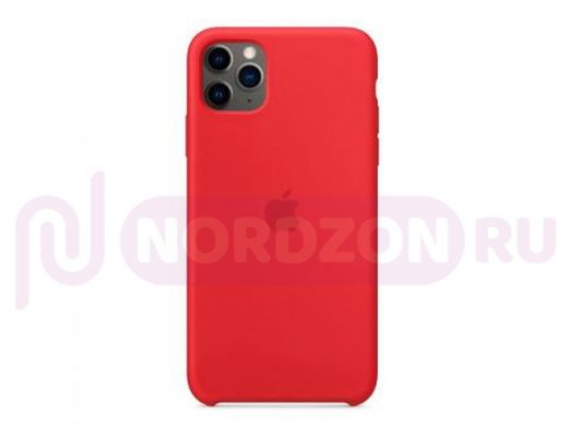 Чехол iPhone 11 Pro Max, Silicone case Soft Touch, красный, лого, 014