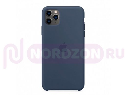 Чехол iPhone 11 Pro Max, Silicone case Soft Touch, синий тёмный, лого, 020