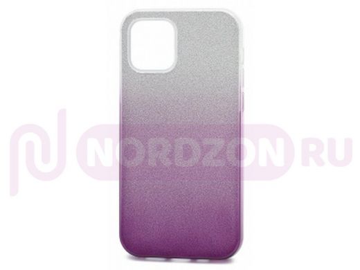 Чехол iPhone 12/12 Pro, Fashion, силикон блестящий, серебр-фиолетовый