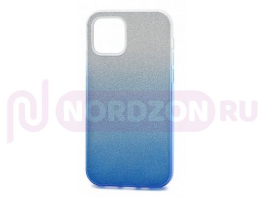 Чехол iPhone 12/12 Pro, Fashion, силикон блестящий, серебро с голубым
