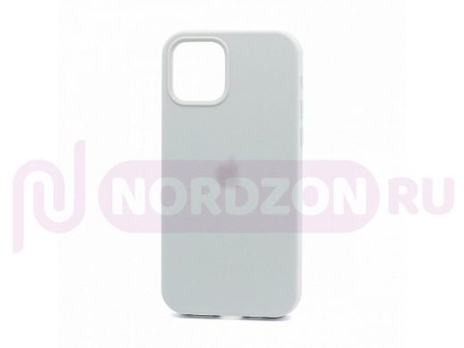 Чехол iPhone 12/12 Pro, Silicone case Soft Touch, белый, снизу закрыт, лого, 009