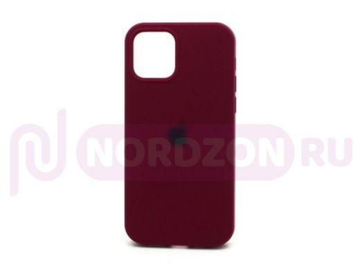 Чехол iPhone 12/12 Pro, Silicone case Soft Touch, бордо, снизу закрыт, лого, 052