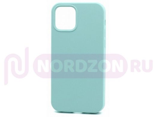 Чехол iPhone 12/12 Pro, Silicone case Soft Touch, голубой светлый, снизу закрыт, 048