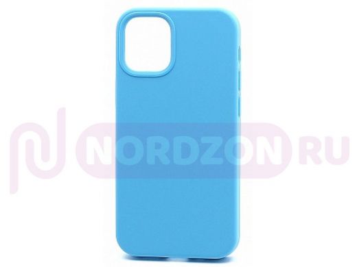 Чехол iPhone 12/12 Pro, Silicone case Soft Touch, голубой, снизу закрыт, 016
