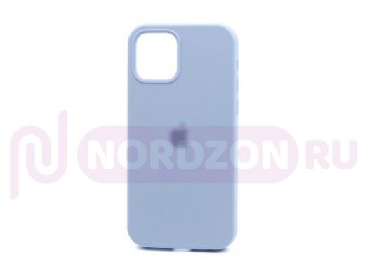 Чехол iPhone 12/12 Pro, Silicone case Soft Touch, голубой, снизу закрыт, лого, 005