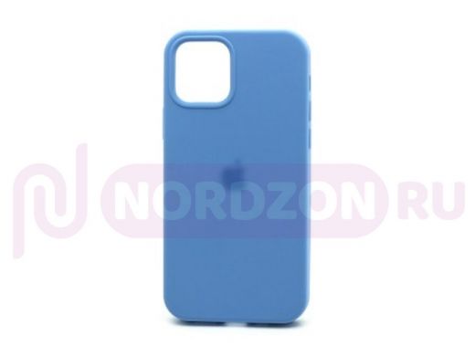 Чехол iPhone 12/12 Pro, Silicone case Soft Touch, голубой, снизу закрыт, лого, 053