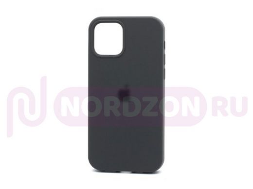 Чехол iPhone 12/12 Pro, Silicone case Soft Touch, графит, снизу закрыт, лого, 015