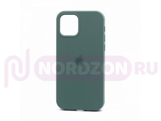Чехол iPhone 12/12 Pro, Silicone case Soft Touch, зелёный тёмный, снизу закрыт, лого, 058