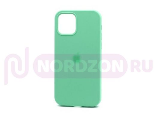 Чехол iPhone 12/12 Pro, Silicone case Soft Touch, зелёный, снизу закрыт, лого, 050