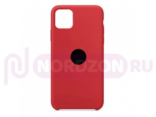 Чехол iPhone 12/12 Pro, Silicone case Soft Touch, красный, снизу закрыт, лого