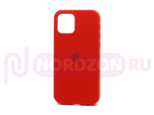 Чехол iPhone 12/12 Pro, Silicone case Soft Touch, красный, снизу закрыт, лого, 014