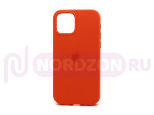 Чехол iPhone 12/12 Pro, Silicone case Soft Touch, оранжевый, снизу закрыт, лого, 013