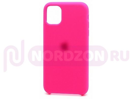 Чехол iPhone 12/12 Pro, Silicone case Soft Touch, розовый яркий, лого, 040