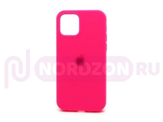 Чехол iPhone 12/12 Pro, Silicone case Soft Touch, розовый яркий, снизу закрыт, лого, 040
