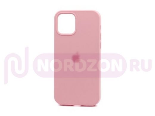 Чехол iPhone 12/12 Pro, Silicone case Soft Touch, розовый, снизу закрыт, лого, 006