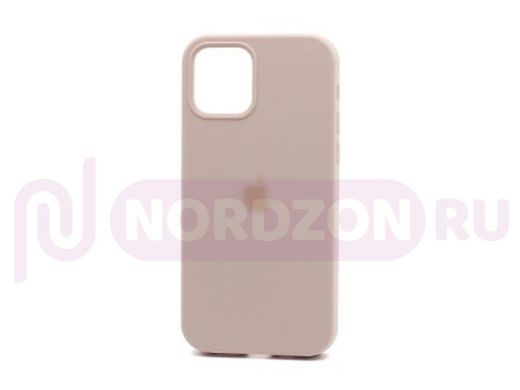 Чехол iPhone 12/12 Pro, Silicone case Soft Touch, розовый, снизу закрыт, лого, 019