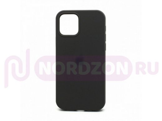 Чехол iPhone 12/12 Pro, Silicone case Soft Touch, серый тёмный, снизу закрыт, лого, 022